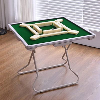 Folding Mahjong Table, 35" Square 4 Player Card Table with Hidden Cup Holder & Drawer (White)(White)