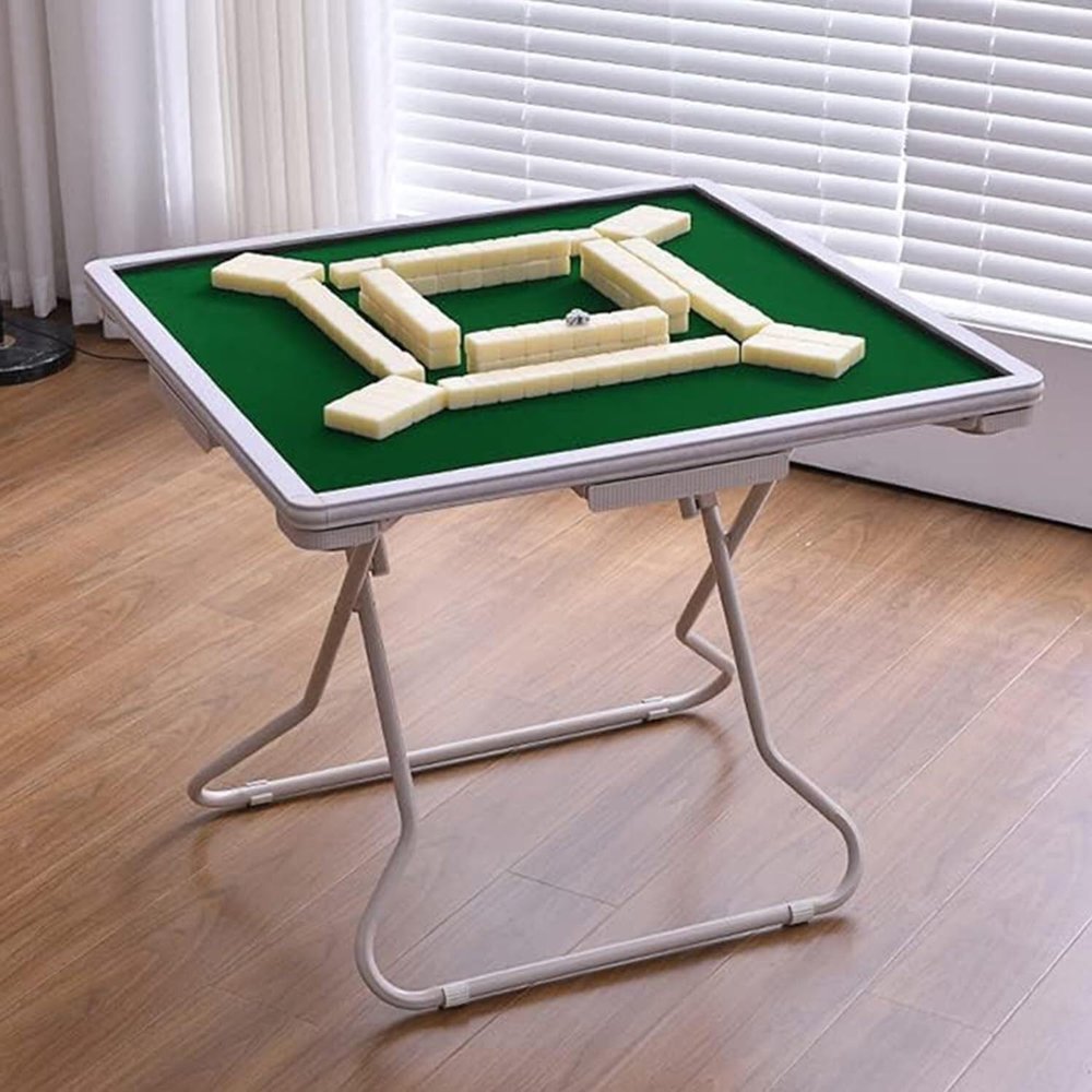 Folding Mahjong Table, 35" Square 4 Player Card Table with Hidden Cup Holder & Drawer (White)(White)