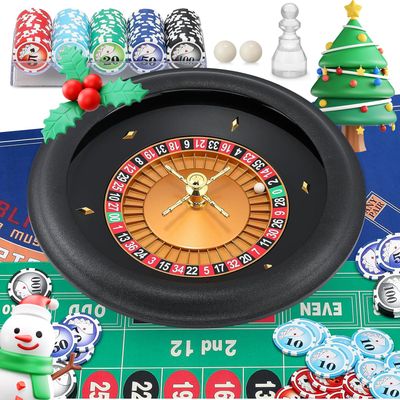 Proshine 18" ABS Roulette Wheel Set with 47.2 * 23.6 Double-Sided Roulette Tablecloth 100pcs Poker Chips Roulette Win Marker Dual Balls Casino Game Sets Smooth Rotation for Family & Party Fun