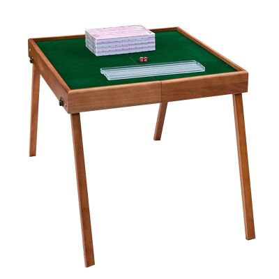 Portable Folding Mahjong Table with 144 Tiles, Storage Bag, Ruler, Dice, for Outdoor and Household Use(Pink)