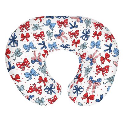 American Flag Bows Stars Baby Nursing Pillow Covers for Boy Girl Patriotic Ribbons Nursing Slipcovers for Breastfeeding Pillows Cute 4th of July Bows Soft Stretchy Removable Cover for Newborn Infant