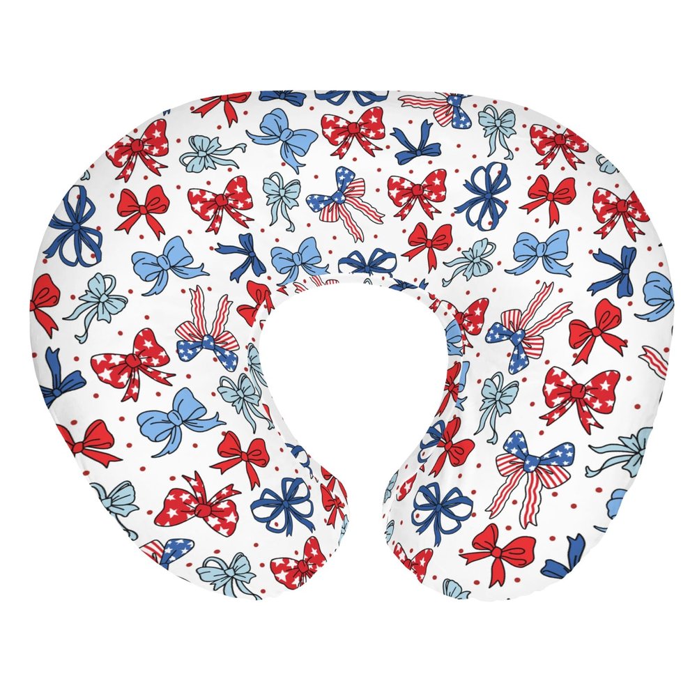 American Flag Bows Stars Baby Nursing Pillow Covers for Boy Girl Patriotic Ribbons Nursing Slipcovers for Breastfeeding Pillows Cute 4th of July Bows Soft Stretchy Removable Cover for Newborn Infant