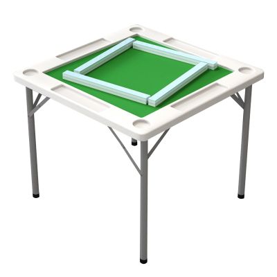 Folding Mahjong Table, Domino Square Card Game Table with 4 Cup Holders & Chip Grooves, Wear-Resistant PVC Desktop (Brown)(Purple)