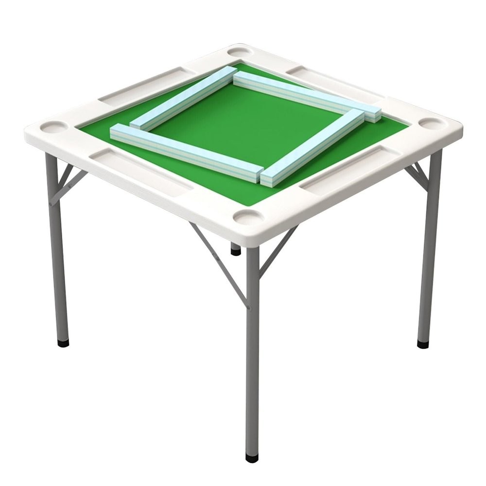 Folding Mahjong Table, Domino Square Card Game Table with 4 Cup Holders & Chip Grooves, Wear-Resistant PVC Desktop (Brown)(Purple)