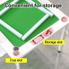 Foldable Mahjong Table, Square Game Table for 4 Players, with Cup Holders & Chip Trays, Grey PVC Desktop(White) view 3