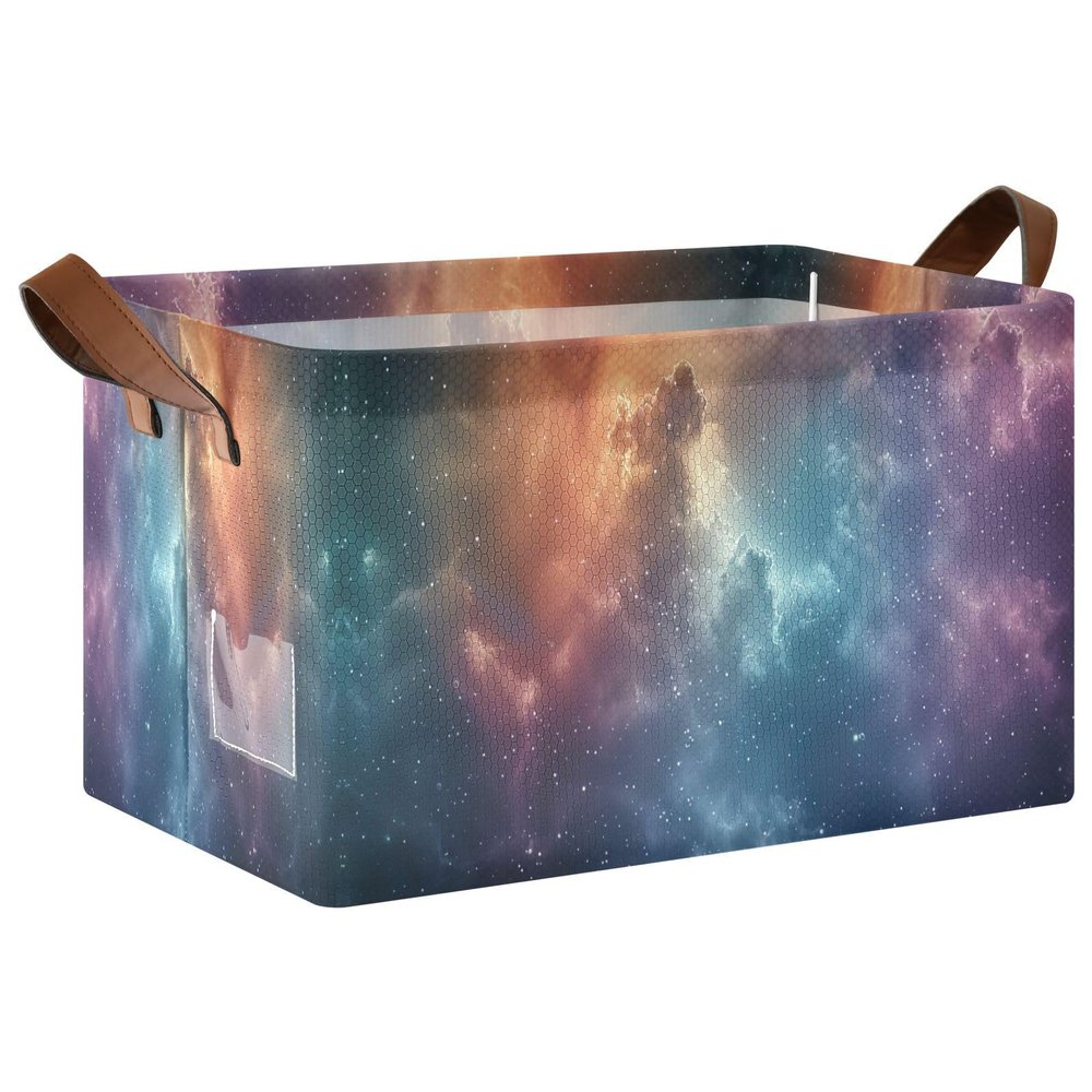 Kigai Milky Way Storage Basket Collapsible Toy Storage Bin with Handles Nursery Baby Basket Closet Organizer Holiday Decorative Gift Box