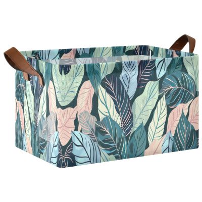 Kigai Palm Leaves Storage Basket Collapsible Toy Storage Bin with Handles Nursery Baby Basket Closet Organizer Holiday Decorative Gift Box