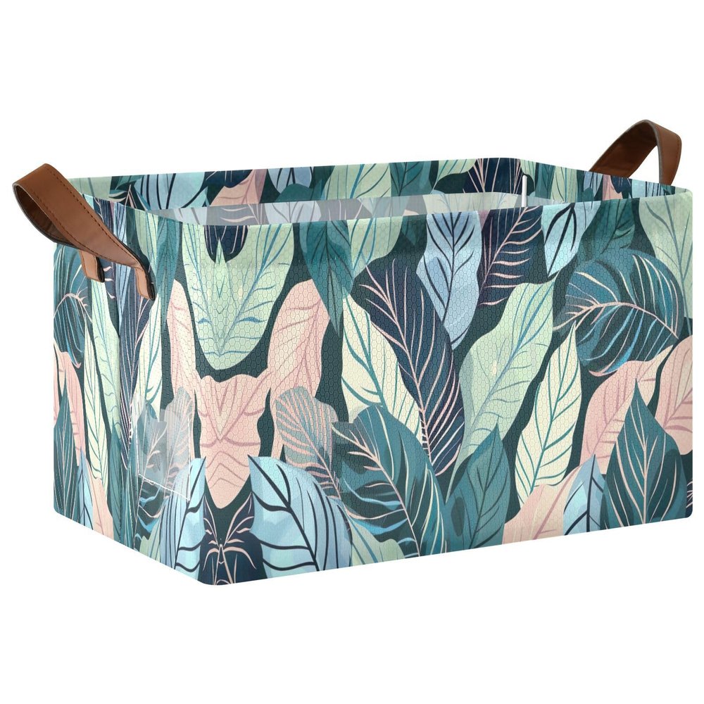 Kigai Palm Leaves Storage Basket Collapsible Toy Storage Bin with Handles Nursery Baby Basket Closet Organizer Holiday Decorative Gift Box