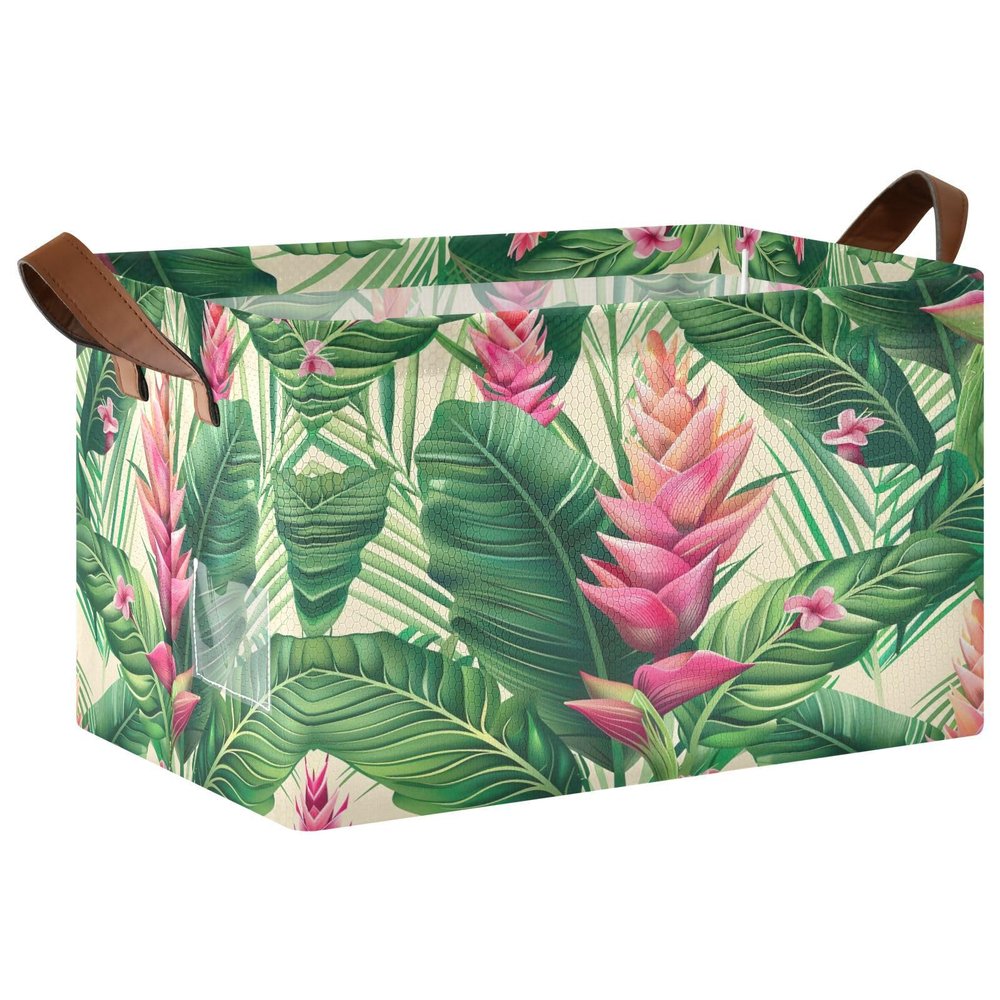 Kigai Palm Leaves Storage Basket Collapsible Toy Storage Bin with Handles Nursery Baby Basket Closet Organizer Holiday Decorative Gift Box