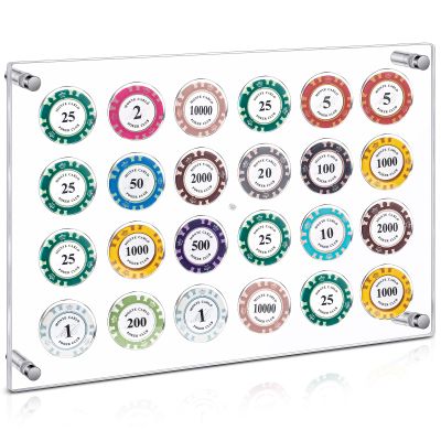 GlikCeil Casino Chip Holder 13.6 x 9.3'' Wall Mounted Display Case for 24 Poker Chips, Acrylic Display Frame for Coin Collectors and Supplies