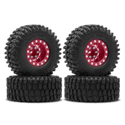 4PCS 1.0 Rubber Tires Wheel & Deep Dish Wheels for 1/18 TRX4M Wheel,1/24 SCX24 AX24 Aluminum Wheel Climbing Bike RC Car Crawler Upgrades Parts(Red)