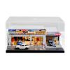 1:64 Scale Model Garage Model with dust Cover, Lighted Workshop Scene Model with Repair Parts and Three Miniature Dolls, Display case for Hot Wheels and Matchbox Cars view 1