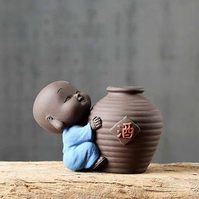 WANGKENSU Cute Little Monk Tea Pet Hydroponic Vase Creative Tea Set Pet Decoration Boutique Tea Ceremony Accessories (Color : D) (B)
