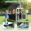 VALUE BOX Wooden Kids Outdoor Playhouse,Garden Cottage with Kitchen Sink,Picnic Table,Mailbox,Flower Pot Rack,Gift for Ages 3+,White & Gray view 2