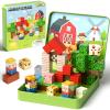49 Pcs Farm Animals Magnetic Building Blocks Set for Toddlers 3-5, Travel Toys with Iron Storage Box, Magnetic Tiles & Cubes for Kids Ages 4-8, STEM Learning, Portable Play Base for Car Plane Trips view 1