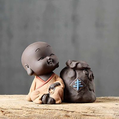WANGKENSU Cute Little Monk Tea Pet Hydroponic Vase Creative Tea Set Pet Decoration Boutique Tea Ceremony Accessories (Color : D) (C)