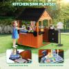 VALUE BOX Wooden Kids Outdoor Playhouse,Garden Cottage with Kitchen Sink,Picnic Table,Mailbox,Flower Pot Rack,Gift for Ages 3+,Brown & Black view 2