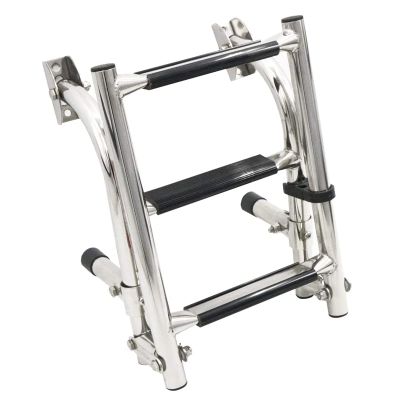 3 Step Telescoping Ladder for Boat Boarding, Stainless Steel Pontoon Boat Deck Ladder, Swimming Pool Docking Ladder, Anti-Slip Rubber Feet