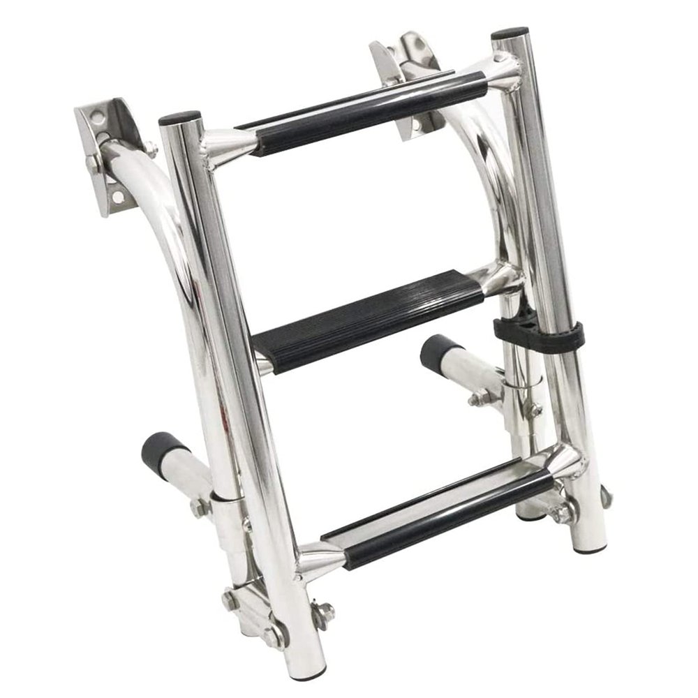 3 Step Telescoping Ladder for Boat Boarding, Stainless Steel Pontoon Boat Deck Ladder, Swimming Pool Docking Ladder, Anti-Slip Rubber Feet