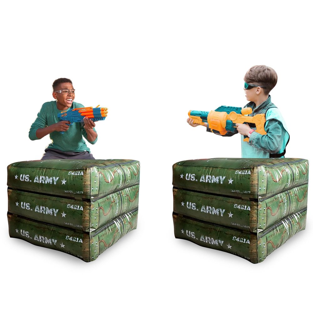 2-Piece Inflatable Combat Army Box Barricade Set  Action Game Obstacles for Laser Tag, Water Blaster, Dart Blaster, and Adventure-Themed Parties