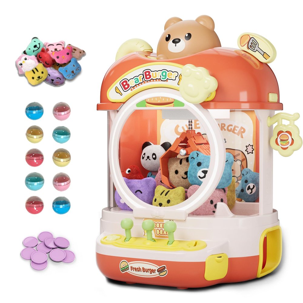 Joyfox Claw Machine for Kids, Cute Vending Machine for Age 5+, Bear Fun Toy with Prizes Plush and Capsule Inside for Girls, Birthday Party Gifts Provides Hours of Fun for Kids