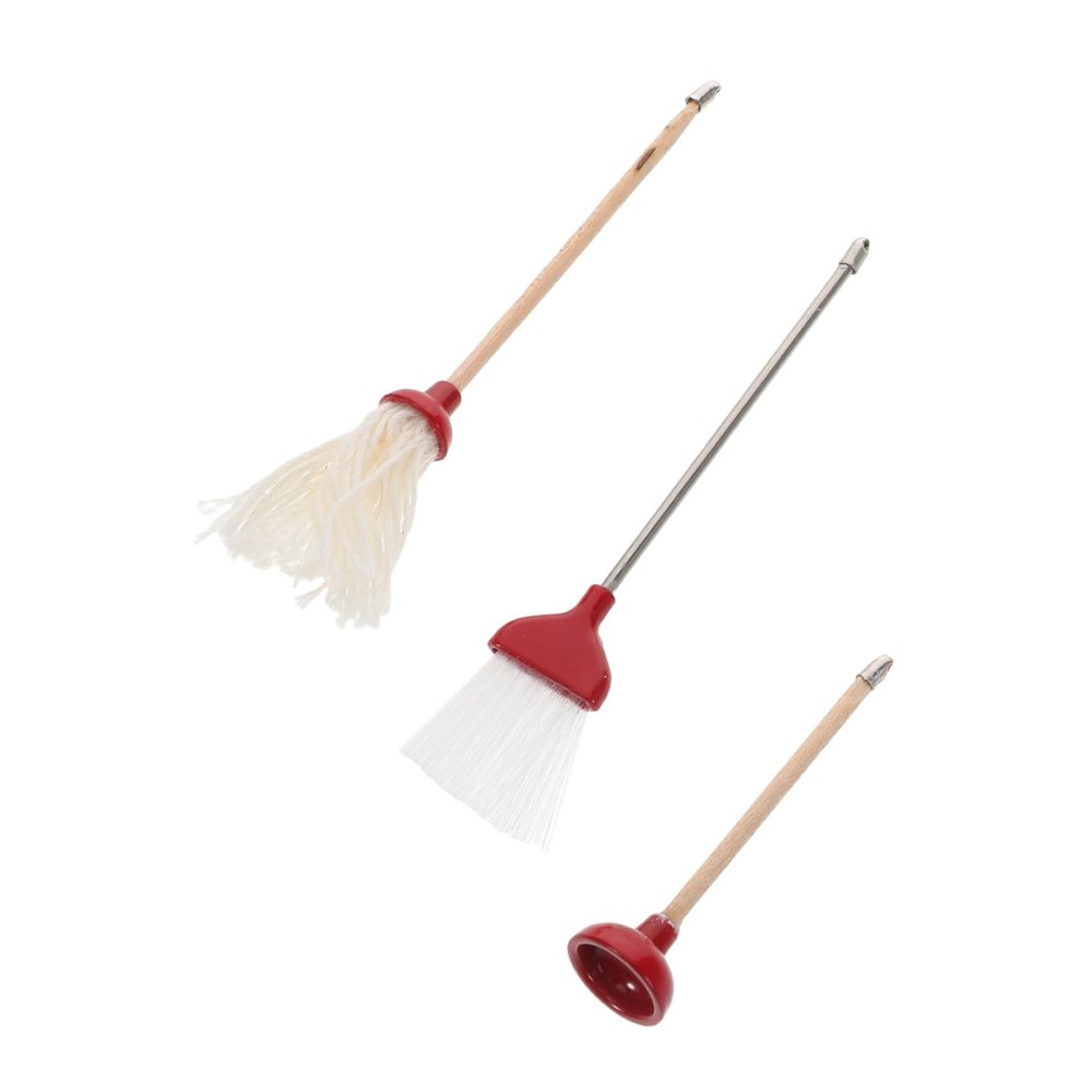 Alasum 1set Mini Dollhouse Cleaning Set Mop Broom and Toilet Plunger for Realistic Bathroom Decor for Dollhouse Accessories and Miniature Settings