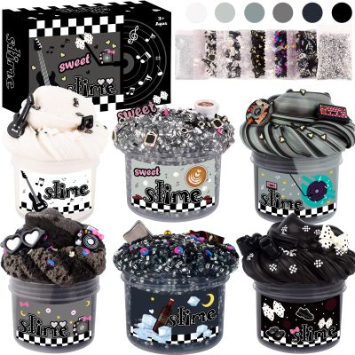 6 Pack Slime Kit, Black Punk Slimes, Cloud Butter & Clear Slime, Party Favors, Toys for Girls Boys Ages 8-12, Goodie Bag Stuffers, Kids Slime Kits for Easter Christmas Halloween Birthday Valentine