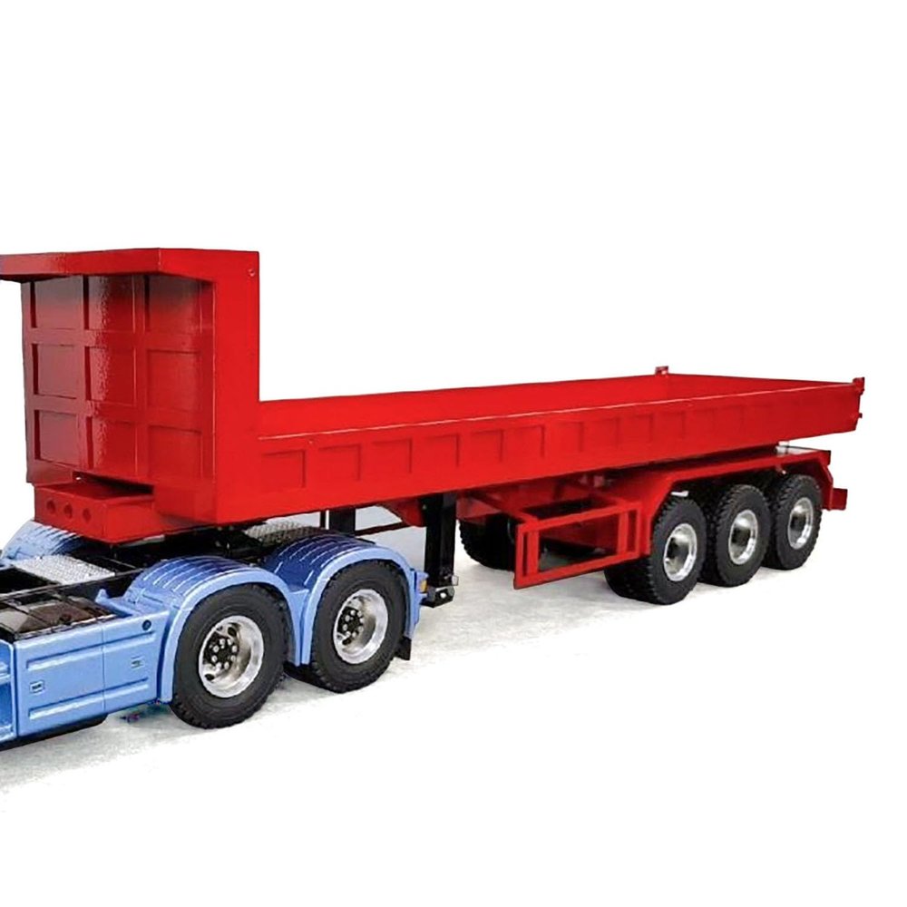 wheelfun 1/14 Metal 3Axles Remote Control Low Sided Hydraulic Dump Trailer Electric Legs Assembled Compatible with DIY Tamiya LESU RC Tractor Truck Hooby Model for Ages 14+