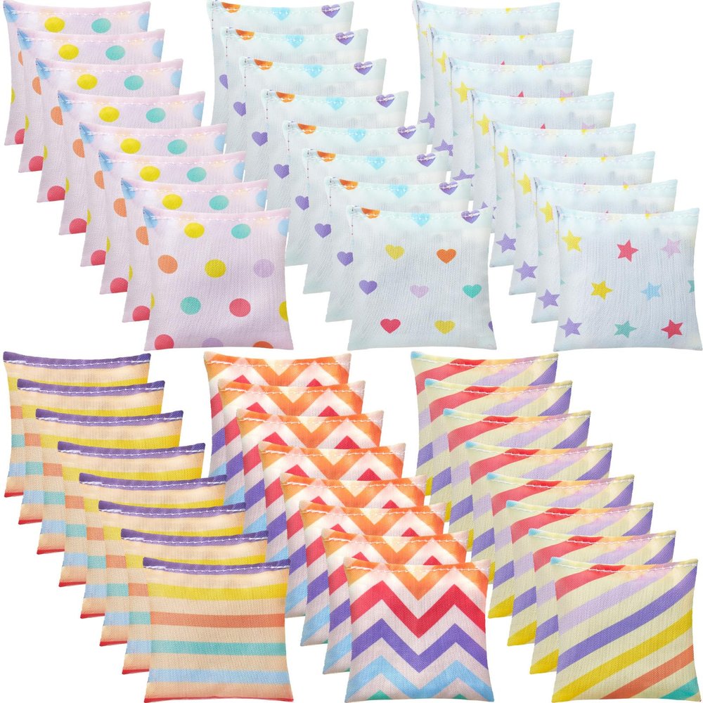 Civaner 48 Pcs Nylon Bean Bags Macaron Geometry Bean Bag Small Tossing Game Sets for Hand Toss Games Party Supply