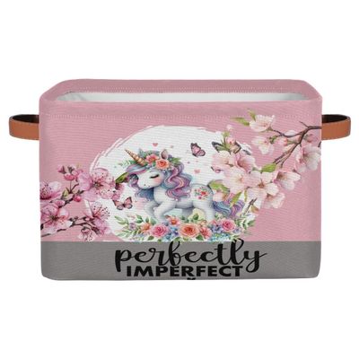 Small Storage Basket Pink Unicorn Cute With Handles Kids Boy Girl Storage Bins Collapsible Fabric Cube Storage Organizer Hamper for Nursery Living Room Bedroom Shelves Clothes Toy Box Gifts