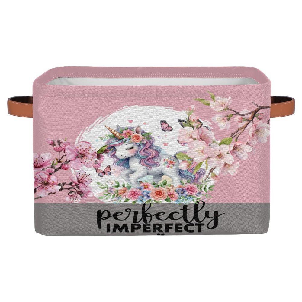 Small Storage Basket Pink Unicorn Cute With Handles Kids Boy Girl Storage Bins Collapsible Fabric Cube Storage Organizer Hamper for Nursery Living Room Bedroom Shelves Clothes Toy Box Gifts