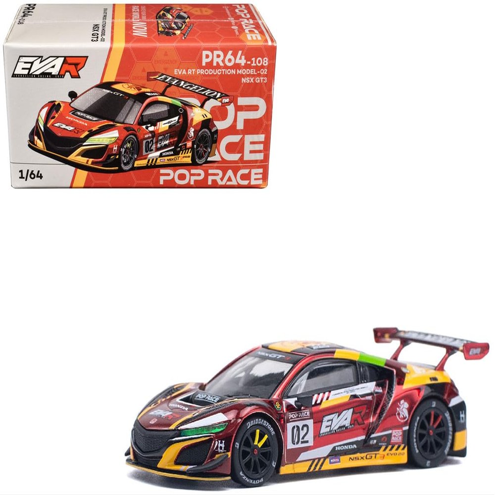 1:64 Diecast Model Car Compatible with Honda NSX GT3 EVO22 EVA RT Production Model-02 Limited Edition Pop Race PR64108