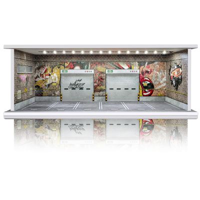 1/64 Scale Cars Display Case: Toy Car Parking Garage with LED Light Compatible with Hot Wheels, FoamBoard Storage Display for Matchbox with Acrylic Cover (Silent Scream)