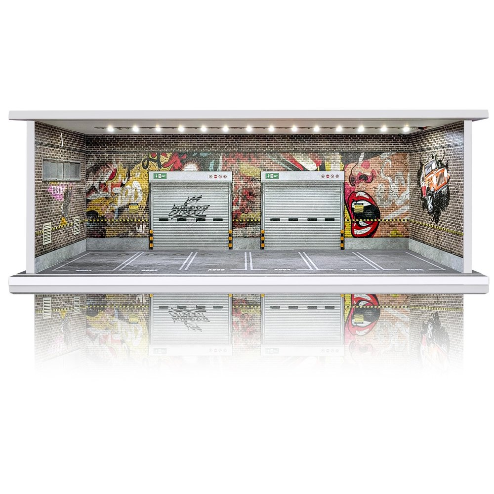 1/64 Scale Cars Display Case: Toy Car Parking Garage with LED Light Compatible with Hot Wheels, FoamBoard Storage Display for Matchbox with Acrylic Cover (Silent Scream)