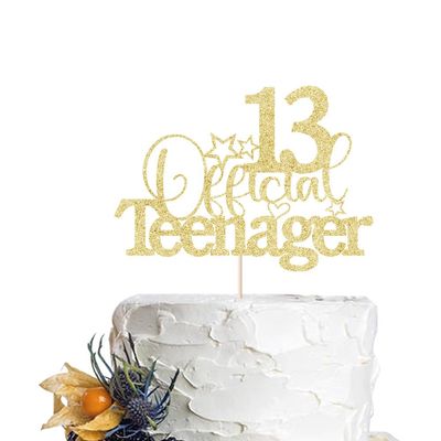 13 Official Teenager Cake Topperfor Teen 13th BirthdayHappy 13th Birthday/Pick 13 Fabulous Party Decoration Supplies (golden)