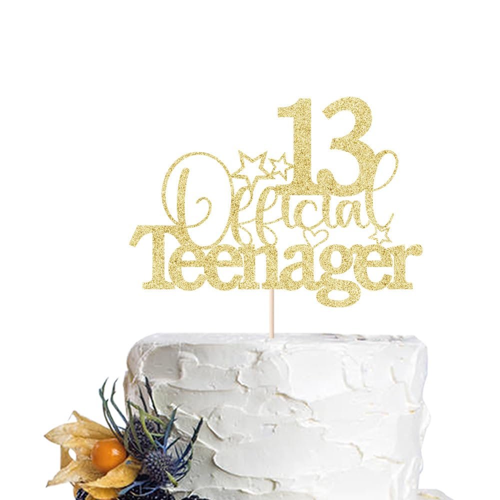 13 Official Teenager Cake Topperfor Teen 13th BirthdayHappy 13th Birthday/Pick 13 Fabulous Party Decoration Supplies (golden)
