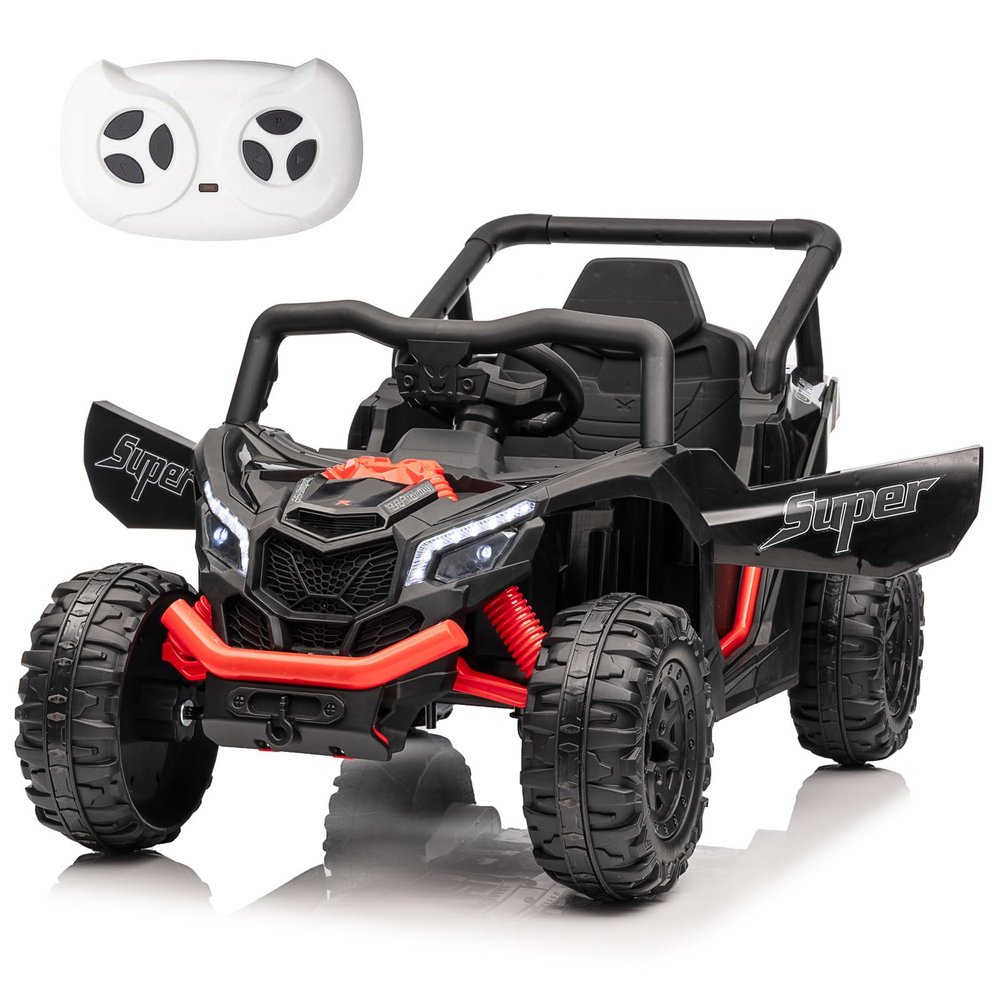12V Kids Ride on Toy Car with Remote Control, Electric Car for Kids, Ride on UTV for Boys Girls, Music, Safety Belt, Safe Speed, 2WD, Soft Start, Shock Absorber (Black, 12V)