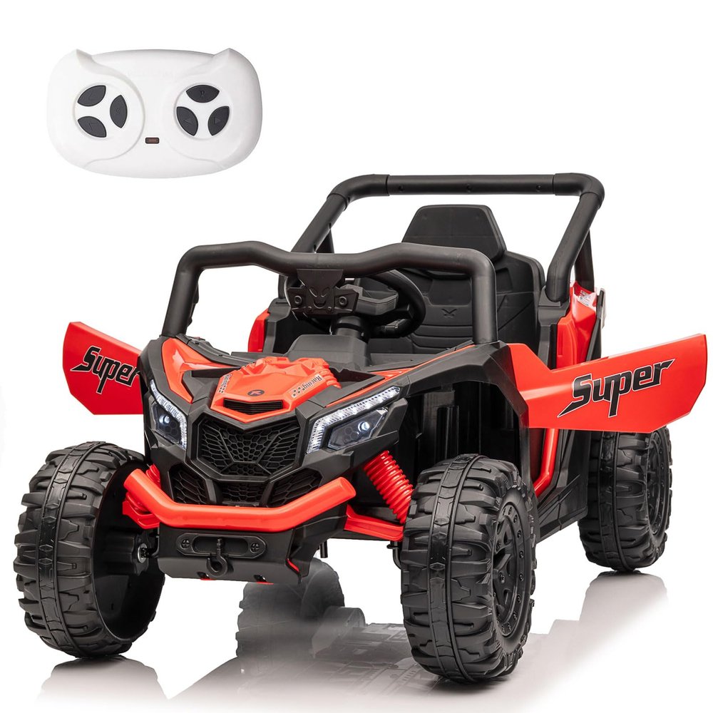 24V Kids Ride on Car Toy with Remote Control, Electric Car for Kids, Ride on UTV for Boys Girls, Music, Safety Belt, Safe Speed, 4WD, Soft Start, Shock Absorber (Red, 24V)