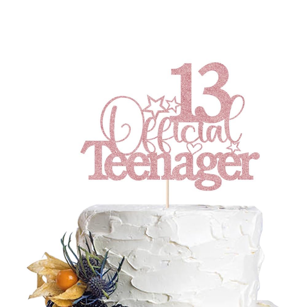 13 Official Teenager Cake Topperfor Teen 13th BirthdayHappy 13th Birthday/Pick 13 Fabulous Party Decoration Supplies (rose gold)