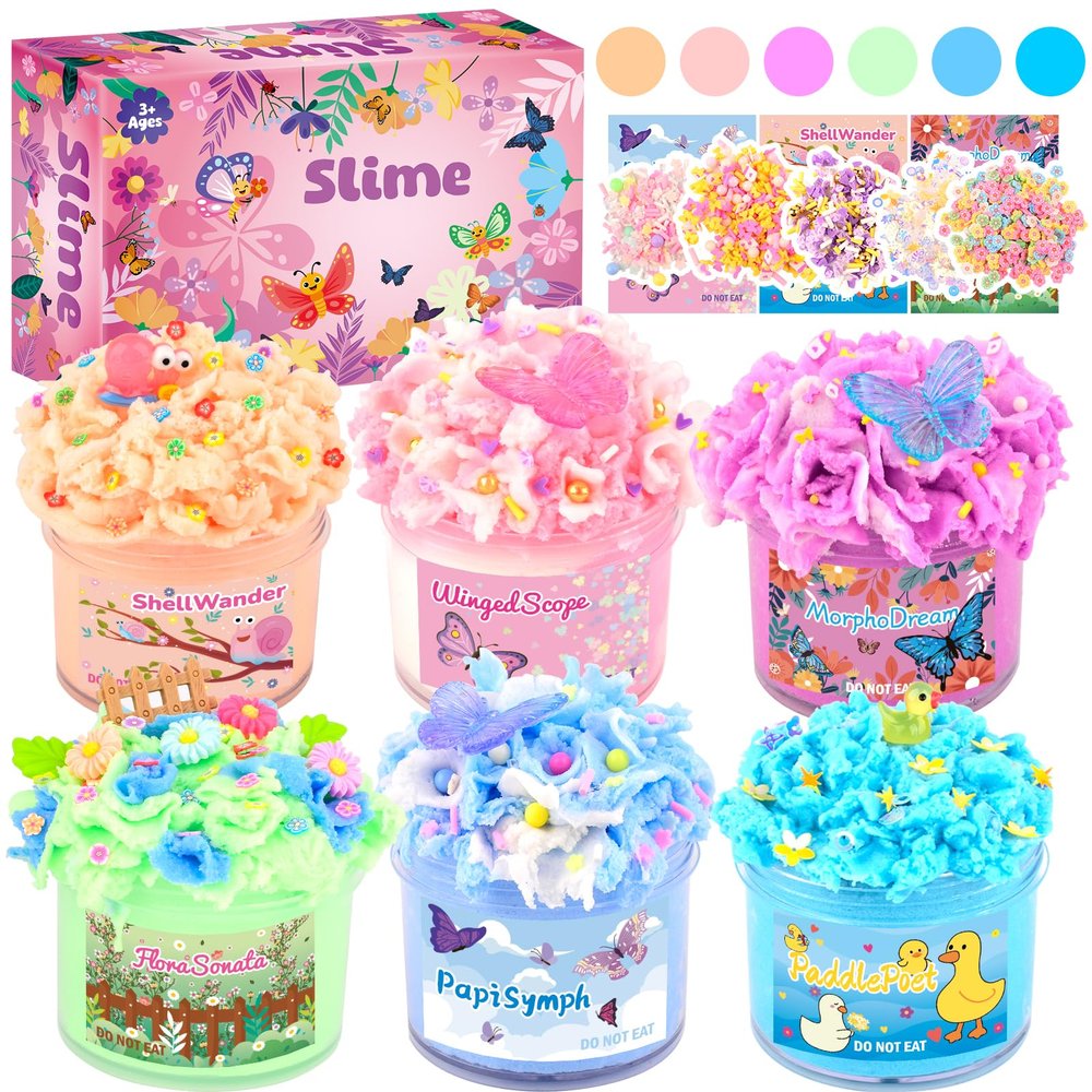 6 Pack Cloud Pink Slime Kids, Slime kit for Girls Ages 8-12, Toys for Girls and Boys, for Kids Set Party kit Goodie Bag Stuffers, Girl Birthday Gift Cute Stuff