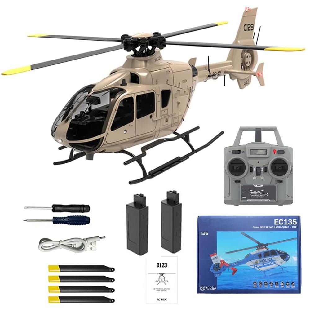 C 123 RC Helicopter No Ailerons 6CH 6-Axis Gyroscope Altitude Hovering Optical Flow Localization Brushless Motor with One-Key Inverted Flight For Adults Beginners (Grey)