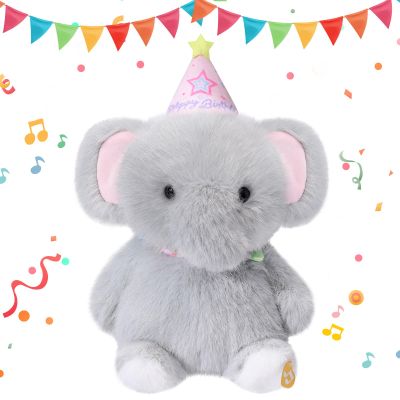 LLUKEME Birthday Elephant Plush Baby Toys, Clap Activated with Voice Recording, Singing Dancing Interactive Stuffed Animal, Easter Gift for Toddlers, Birthday Party Decor