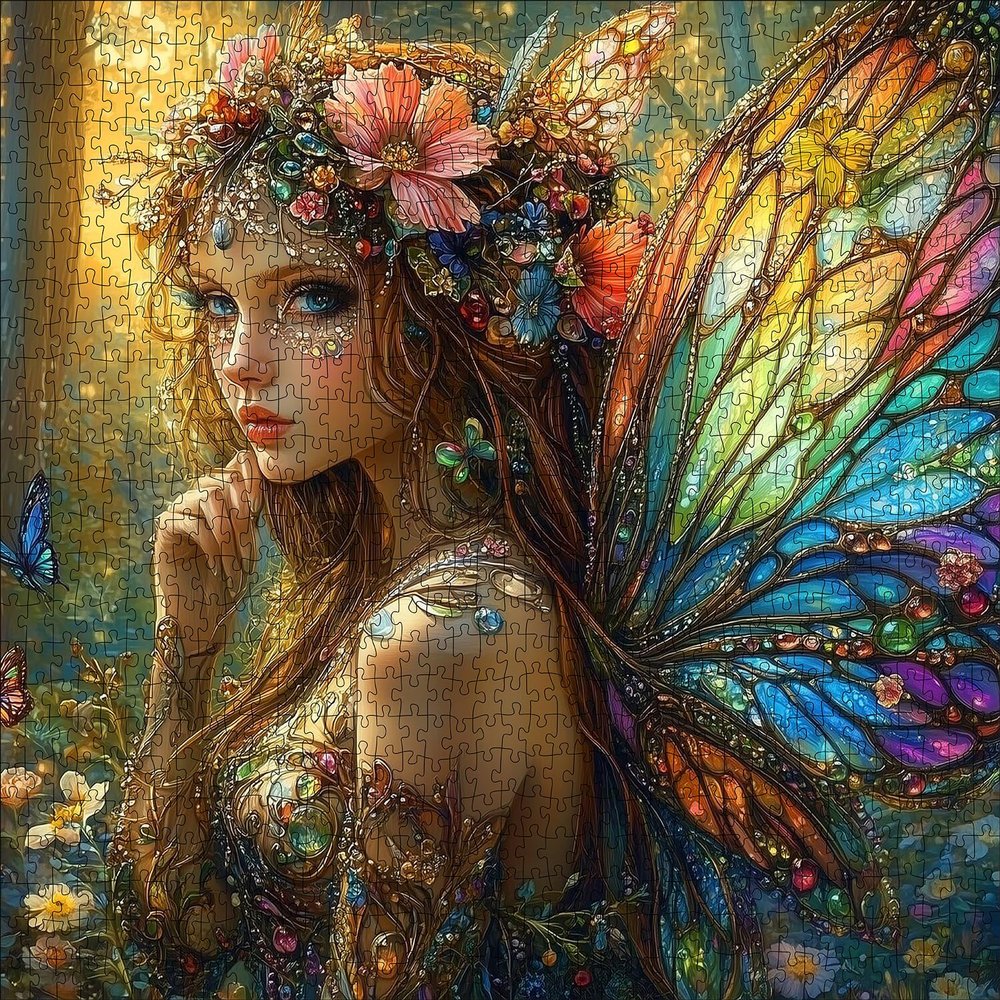 1000pcs Fantasy Fairy Paper Puzzle - Vibrant Find Butterfly Wing Art, Large Puzzle Toy Adult Game Gift - Family Interactive Game Puzzle DIY Home Decoration Brain Challenge Gift