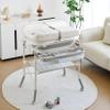 2-in-1 Baby Bathtub with Changing Table, Foldable Diaper Changing Station with 4 Wheels, Waterproof Pad, Storage Rack and Baby Bath Tub, Adjustable Height Portable Nursery Organizer for Newborn Infant view 1