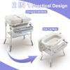 2-in-1 Baby Bathtub with Changing Table, Foldable Diaper Changing Station with 4 Wheels, Waterproof Pad, Storage Rack and Baby Bath Tub, Adjustable Height Portable Nursery Organizer for Newborn Infant view 2