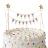 Happy Birthday Flag Banner Cake Topper, Handmade Pennant & Star Garland view 1