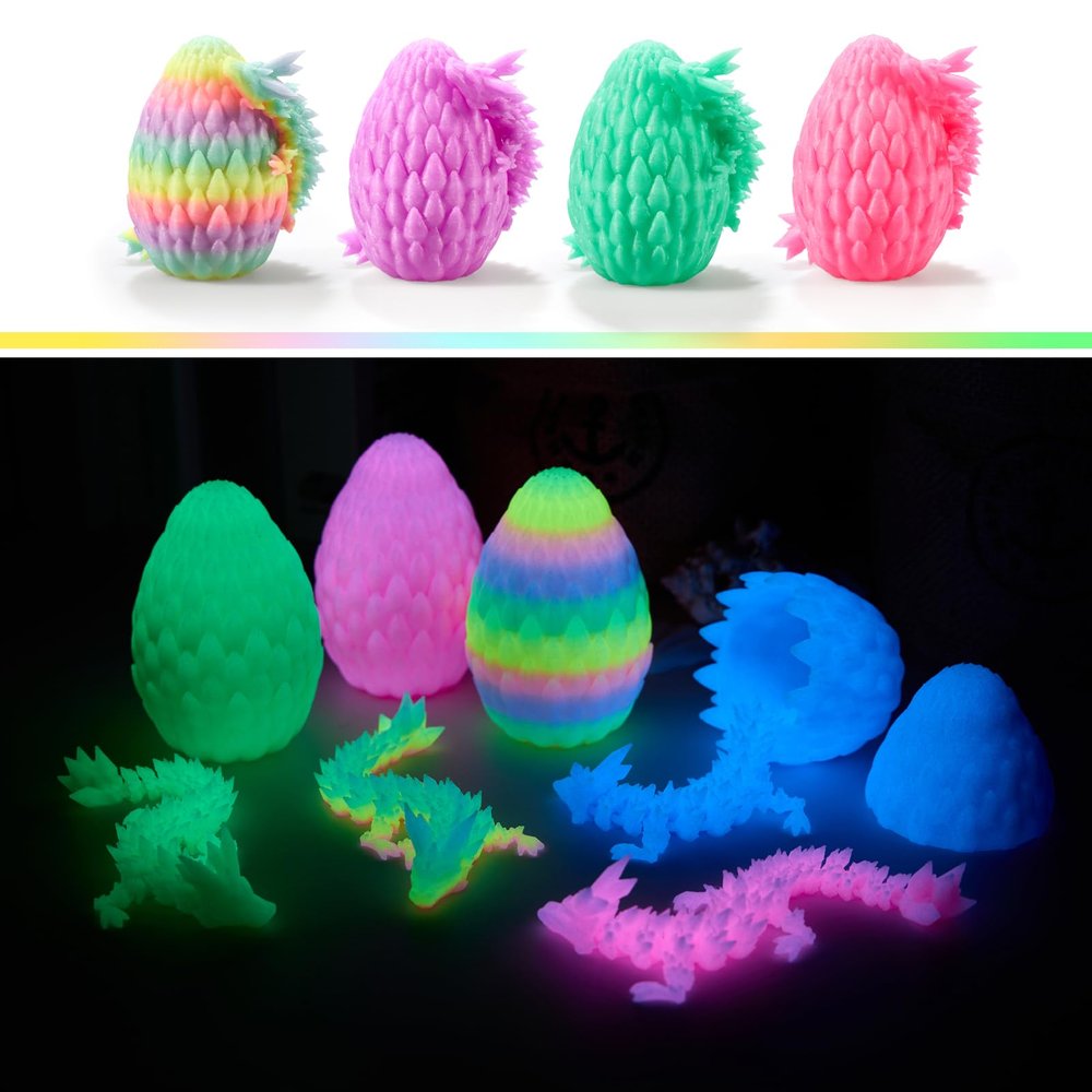 3D Printed Dragon Egg,Dragon Eggs with Dragon Inside,Surprise Dragon Egg Toy,Mini Full Articulated Crystal 3D Dragon,Cool Animals Dino Eggs for 5-7 4-6 8-12 Year Old Boys Kid GirlsLuminous,Small)