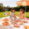 Tea Party Set for Girl, Tea Time Toys Including Tea Set Dessert Carrying Case, Kids Picnic Pretend Playset for Little Girls Birthday Toddler Kids Age 3-7 view 3