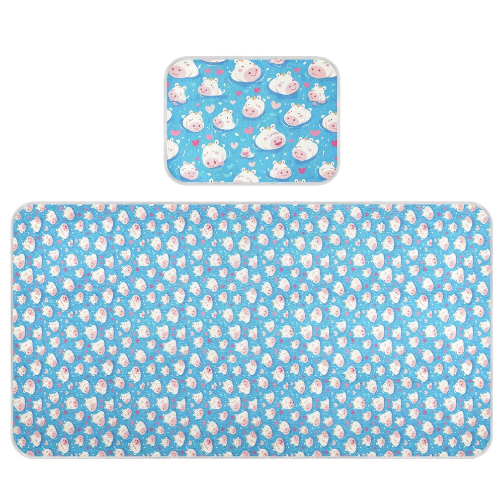 Cute Cartoon Blue Hippo Cooling Baby Toddler Mattress 28" x 52" Reusable Crib Padding for Kids, Adult