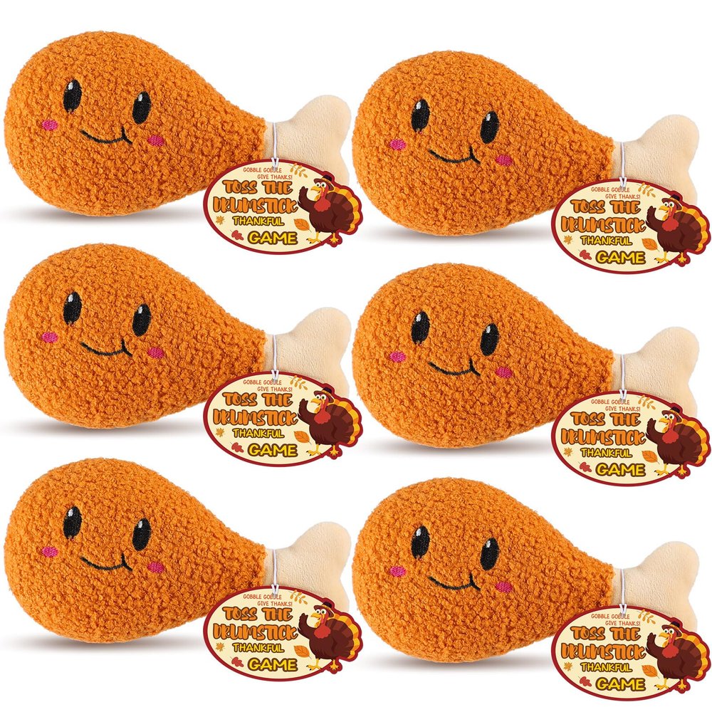 Blueweenly 6 Pcs Thanksgiving Plush Turkey Leg Stuffed Thanksgiving Toss The Stuffed Turkey with Cards 8.5 Inch Fall Gift Toys Bulk for Harvest Day Autumn VBS Hot Pass The Chicken Leg Game